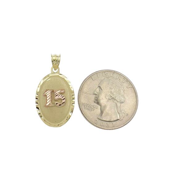 Quinceanera 15 Anos Birthday Pendant Oval Charm 10k Yellow Gold - Picture 4 of 4